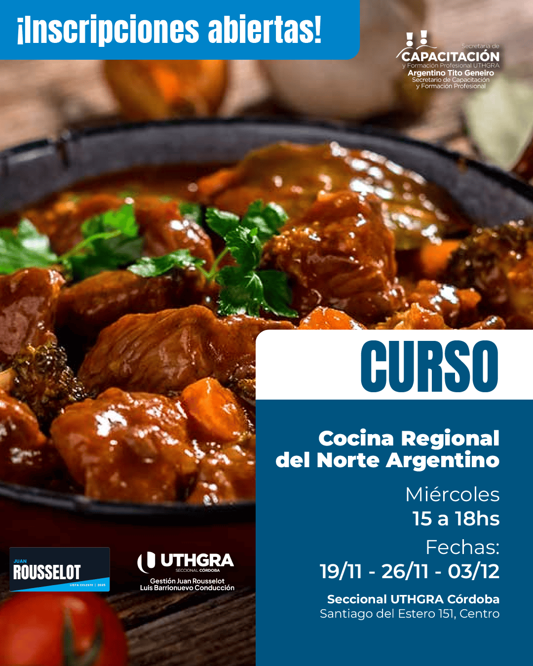 Nuevo Curso de Cocina Regional del Norte Argentino en UTHGRA Córdoba